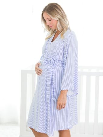 Maternity Robe - Periwinkle & White