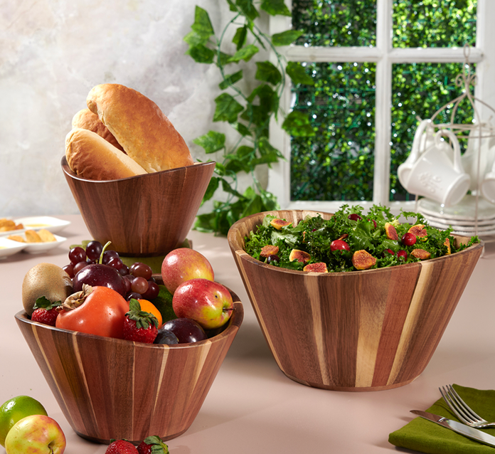 Wavy Wooden Salad Bowls