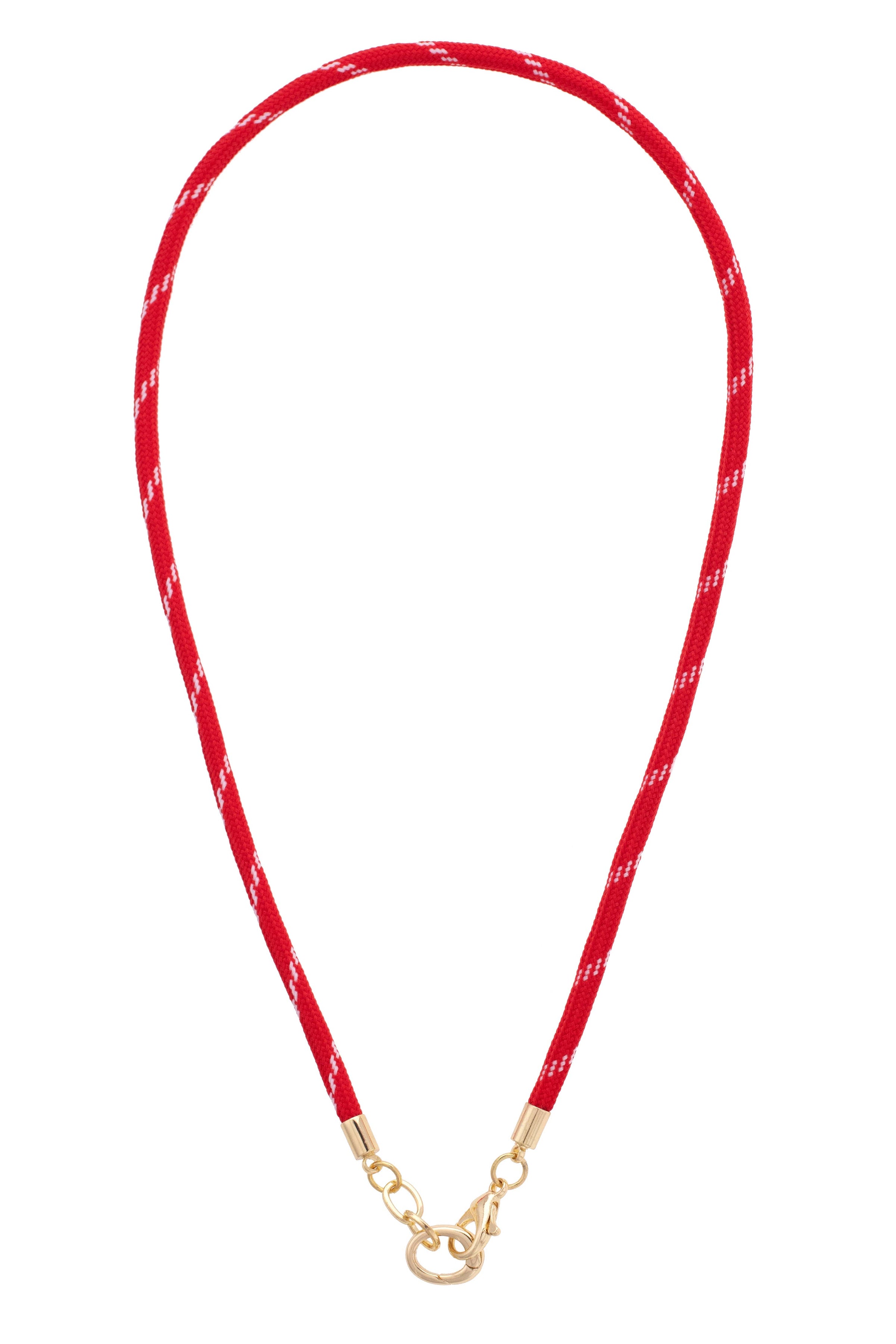 Red lanyard with a gold clasp on a white background