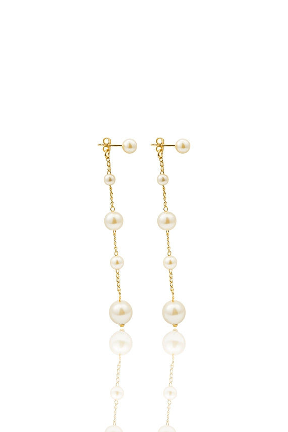 Link Chain Pearl Bead Dangle Earrings