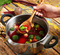 12 pcs Wooden Utensils Set with Holder, Spoon Rest & Hooks