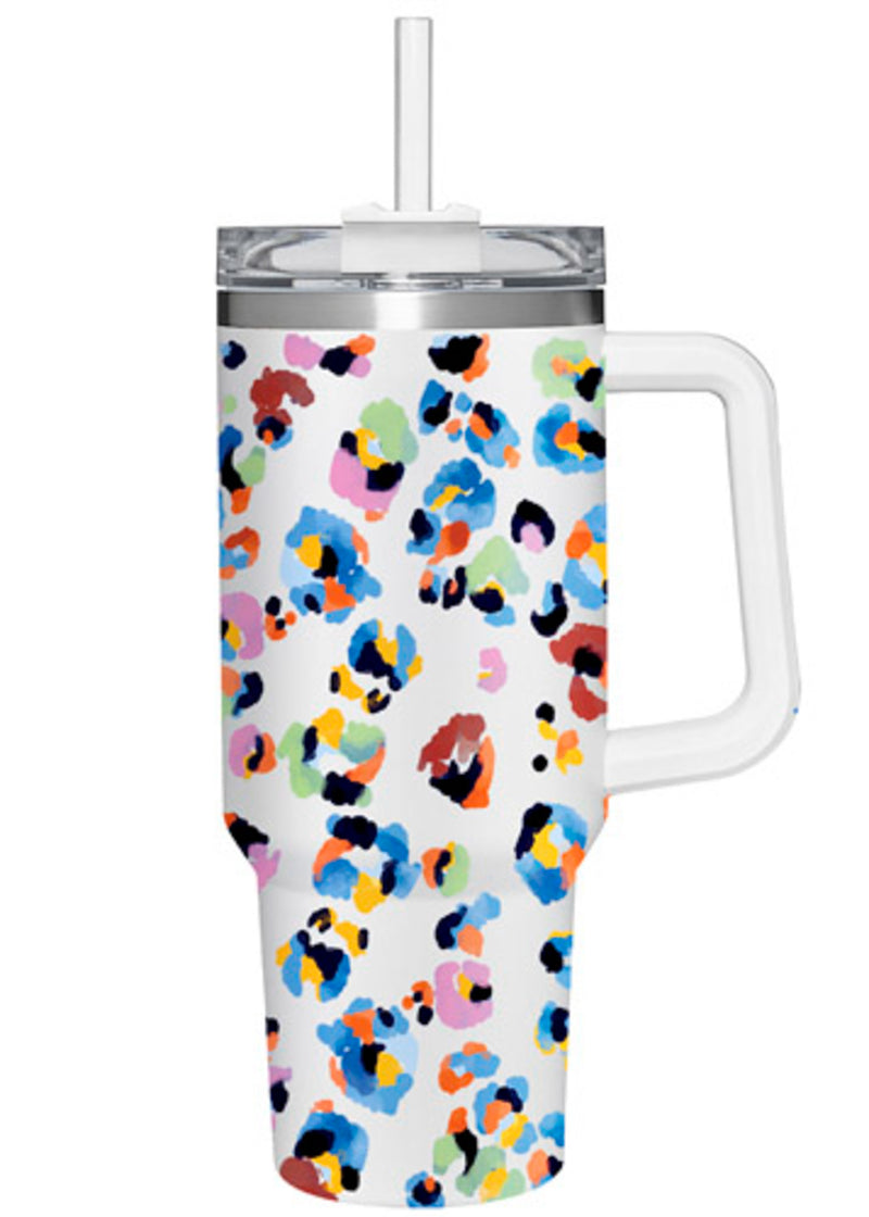 40oz Stainless Steel Canyon Cup w/ Straw, Rainbow Leopard