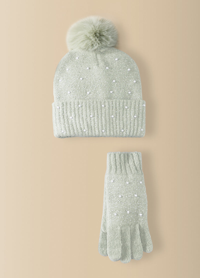 Mint Pearly Hat & Glove Set