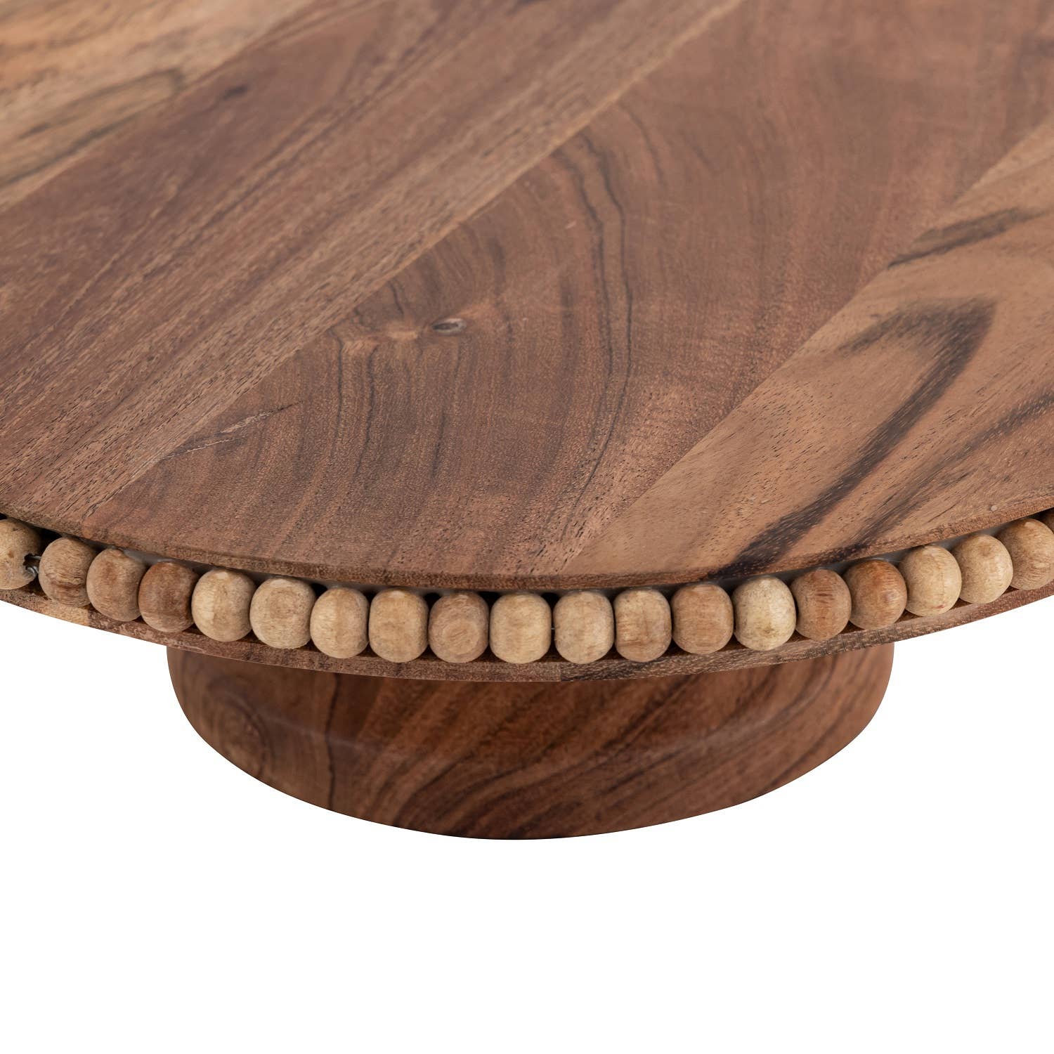 Acacia Wood Beaded Footed Cake Plate