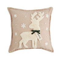 White Reindeer Tufted Pillow