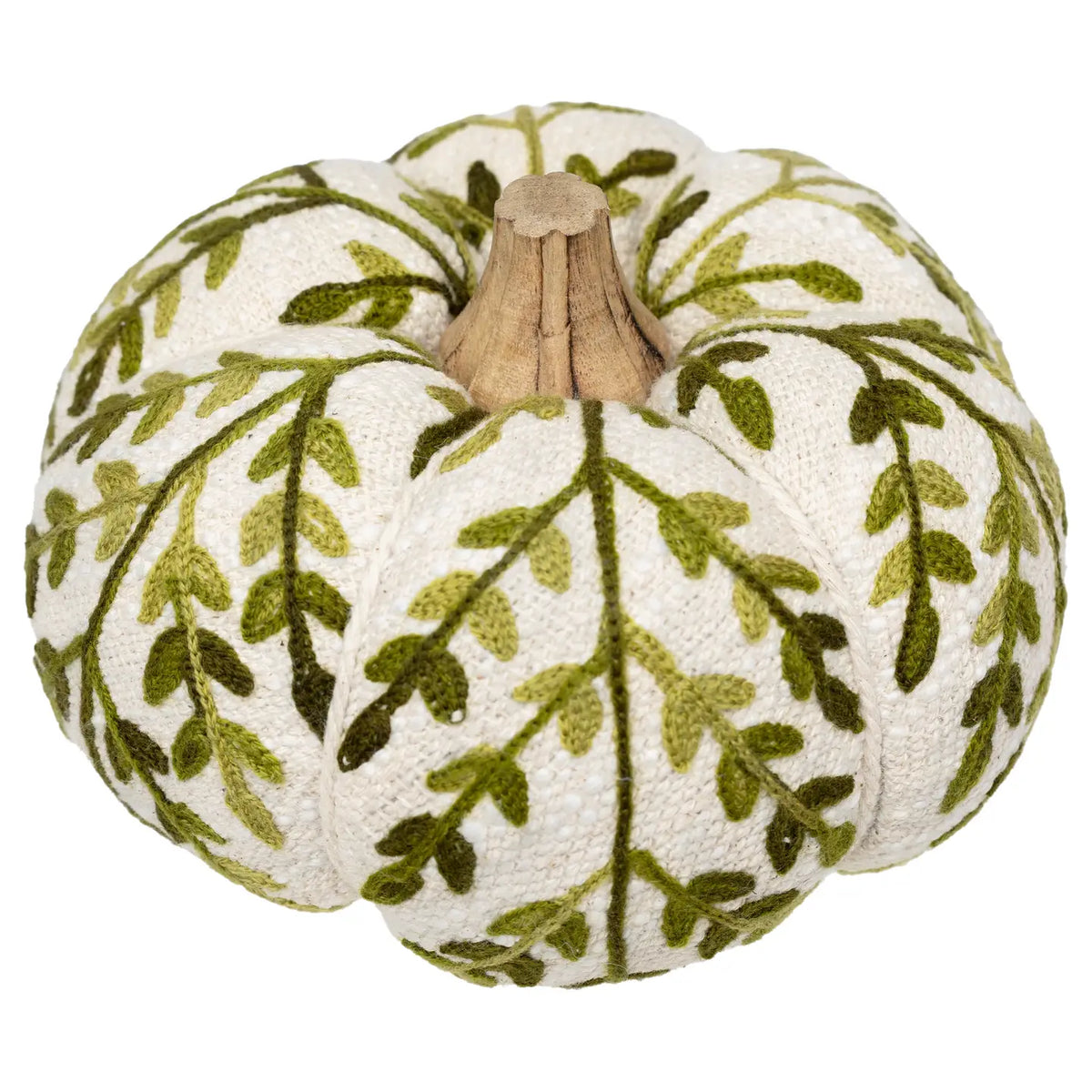 Green Leaf Embroidered Pumpkin - Large