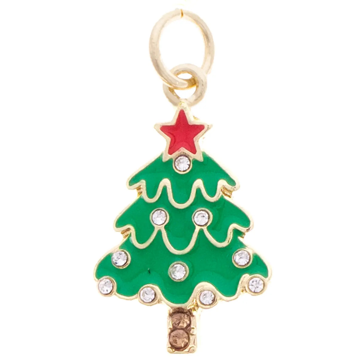 Rhinestone Enamel Christmas Tree Charm in Green