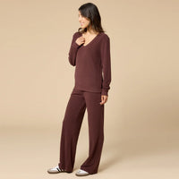 Vintage Velvet V-Neck With Wide Leg Pant-Espresso