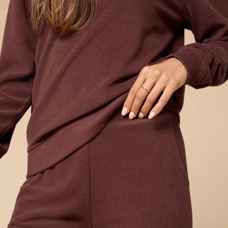 Vintage Velvet V-Neck With Wide Leg Pant-Espresso