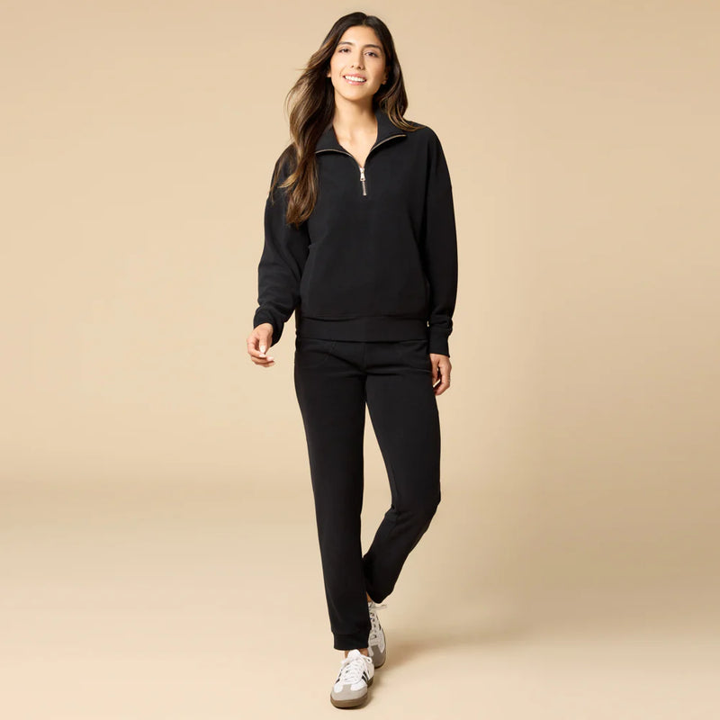 Vintage Velvet 1/4 Zip With Jogger- Black