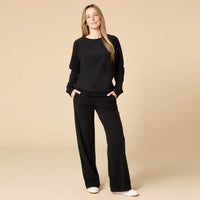 Vintage Velvet Raglan Crew Neck With Pintuck Pants-Black