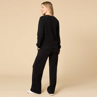 Vintage Velvet Raglan Crew Neck With Pintuck Pants-Black