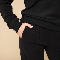 Vintage Velvet Raglan Crew Neck With Pintuck Pants-Black