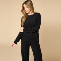 Vintage Velvet Raglan Crew Neck With Pintuck Pants-Black