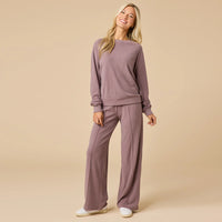 Vintage Velvet Raglan Crew Neck With Pintuck Pants-Driftwood