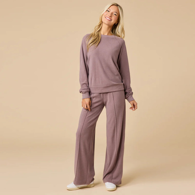 Vintage Velvet Raglan Crew Neck With Pintuck Pants-Driftwood