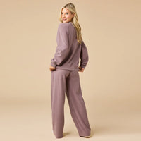 Vintage Velvet Raglan Crew Neck With Pintuck Pants-Driftwood