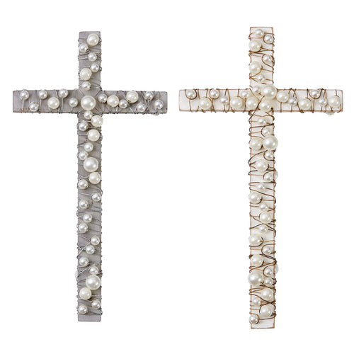 Grey Wood Cross With Pearls