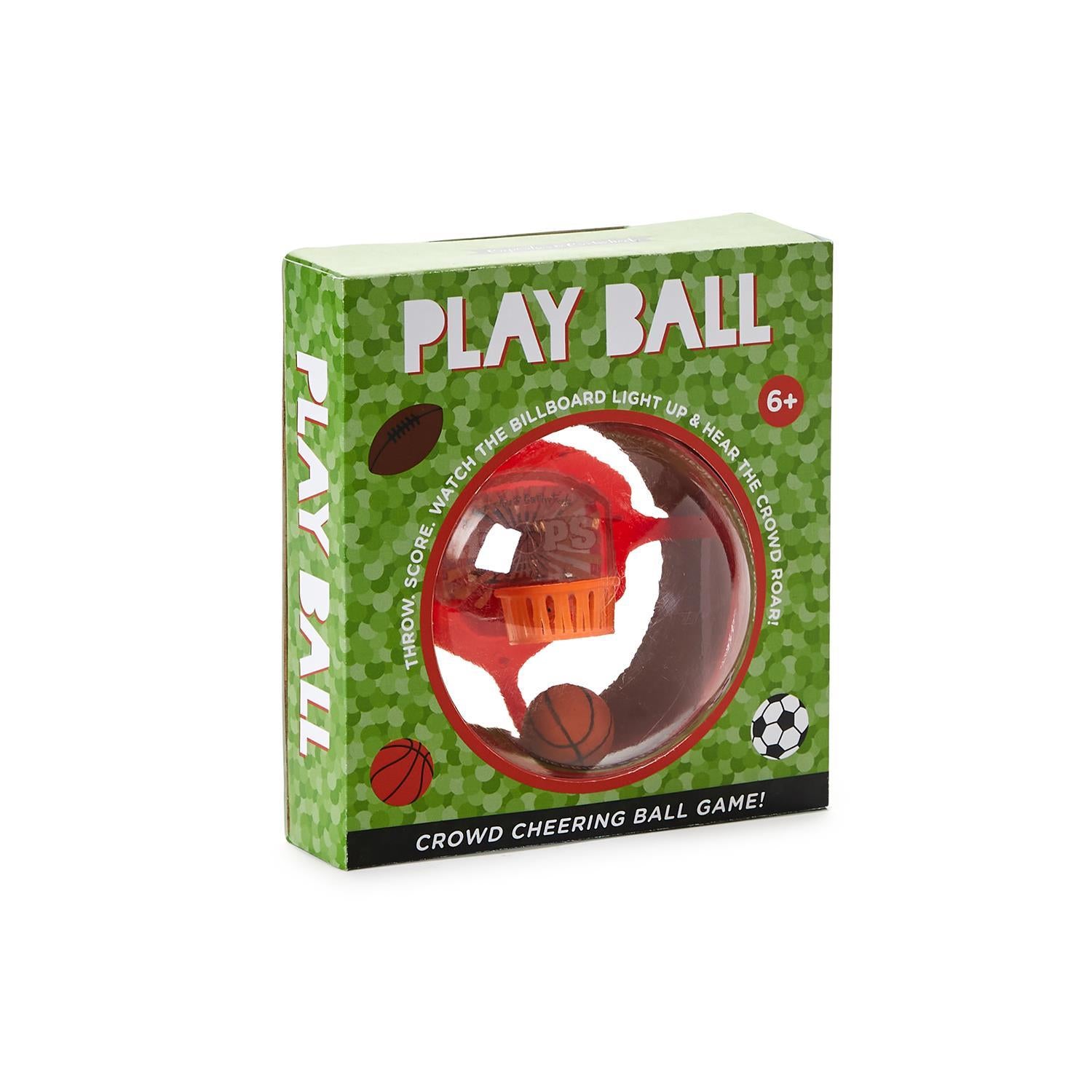 Box of a 'Play Ball' game with sports-themed graphics on a white background
