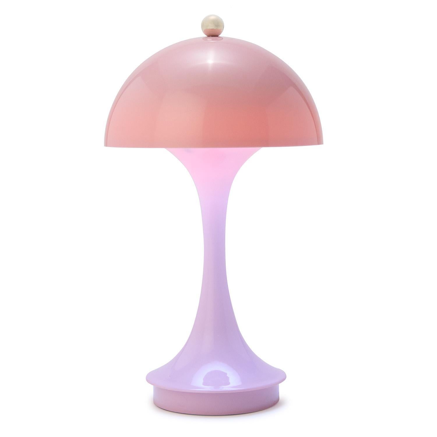 Pink and purple table lamp on a white background