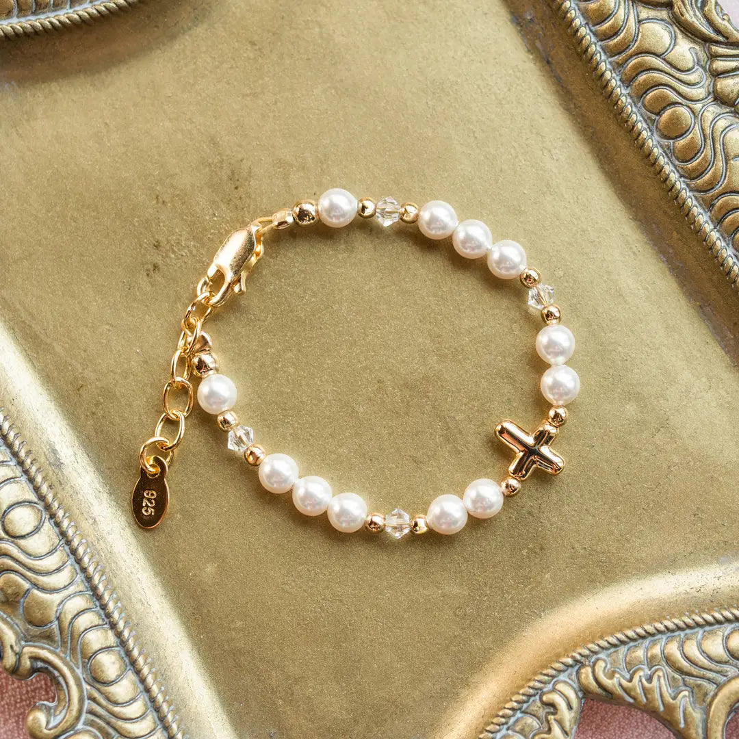14K Gold-Plated Baby Cross Bracelet Baptism & Communion Gift