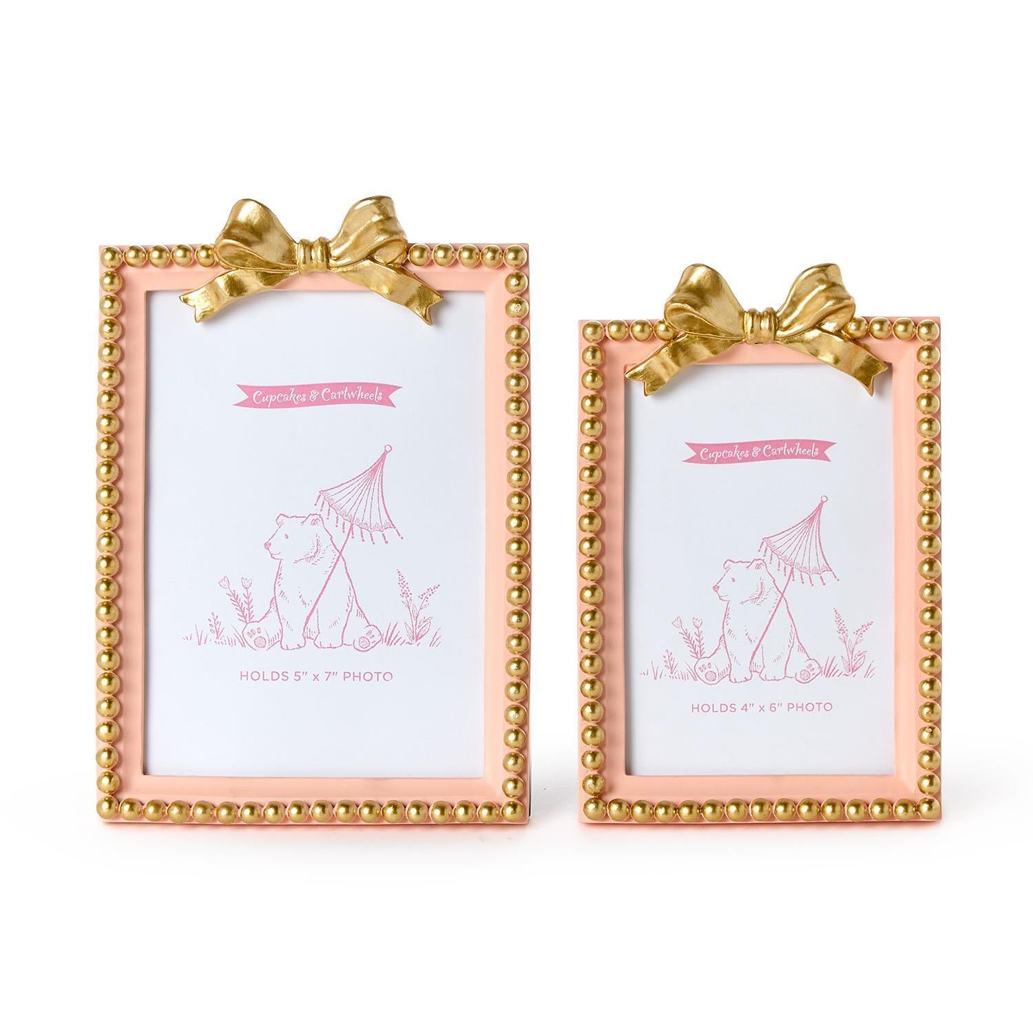 Pink Golden Beaded Bow Frame