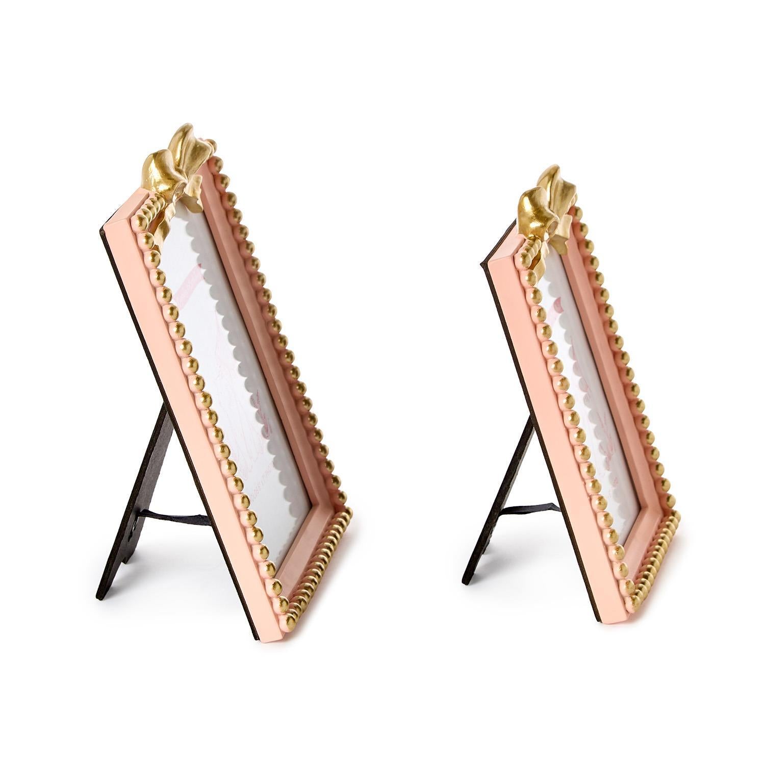 Pink Golden Beaded Bow Frame