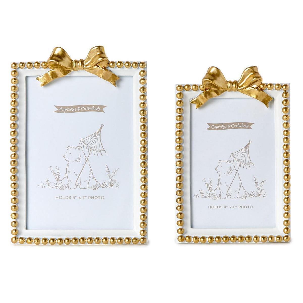 White Golden Beaded Bow Frame