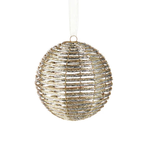 6" Silver and Gold Wrapped Ball Ornament