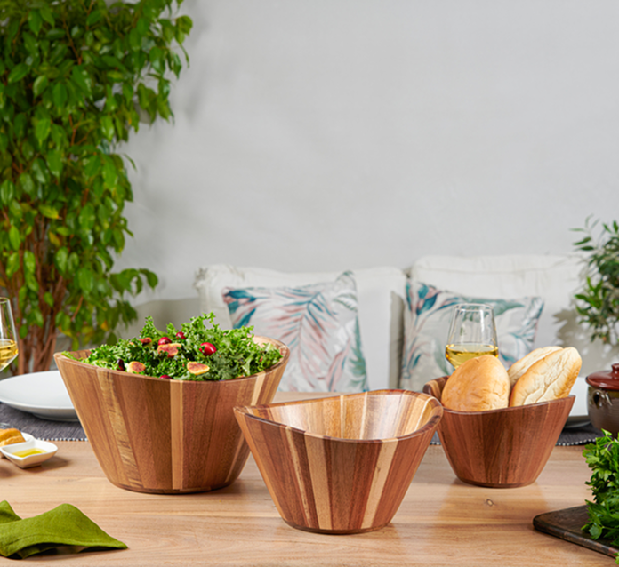 Wavy Wooden Salad Bowls