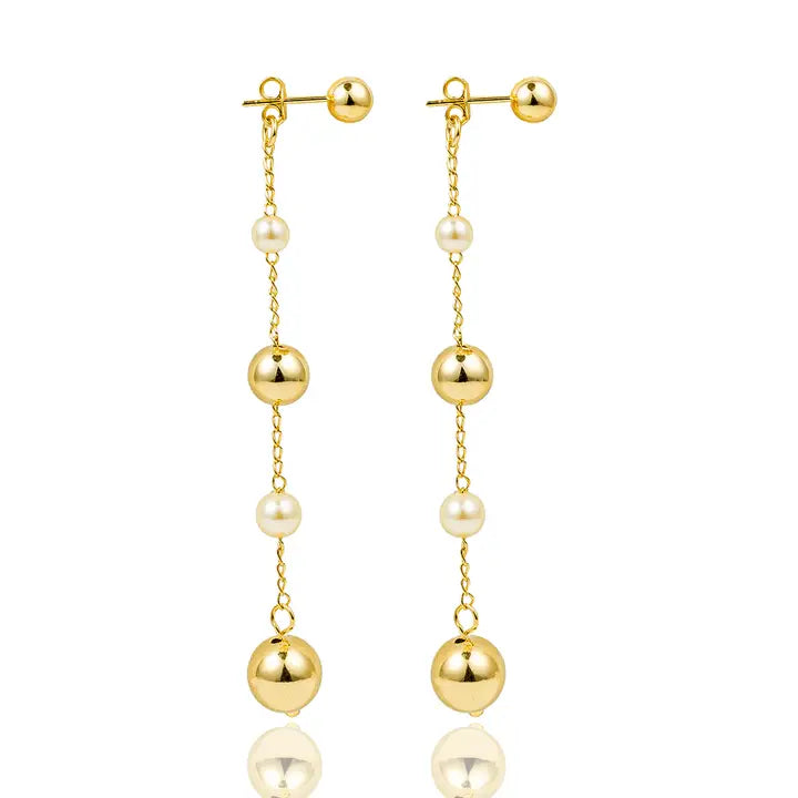 Link Chain Pearl and Bead Dangle Earrings