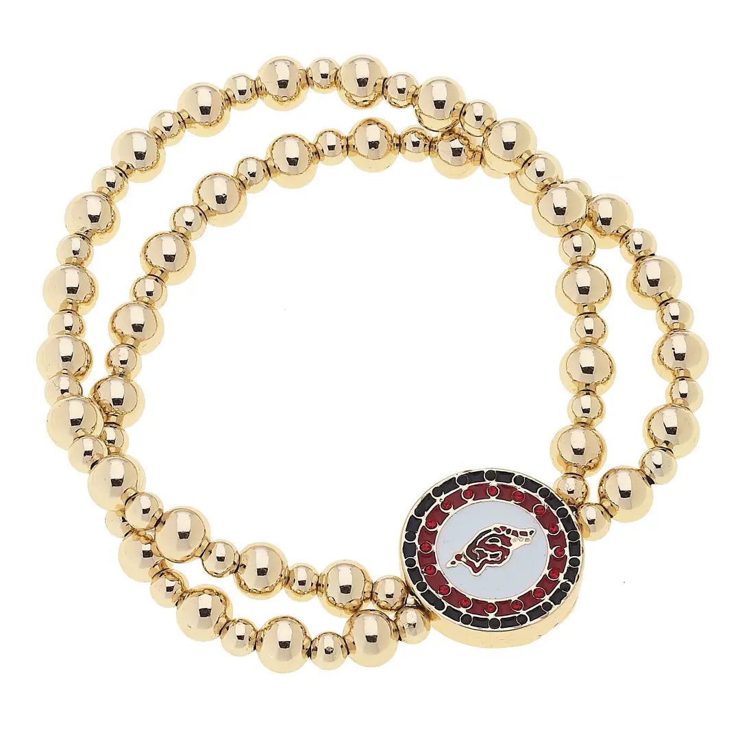 Arkansas Razorbacks Pave Disc 2-Row Ball Bead Bracelet