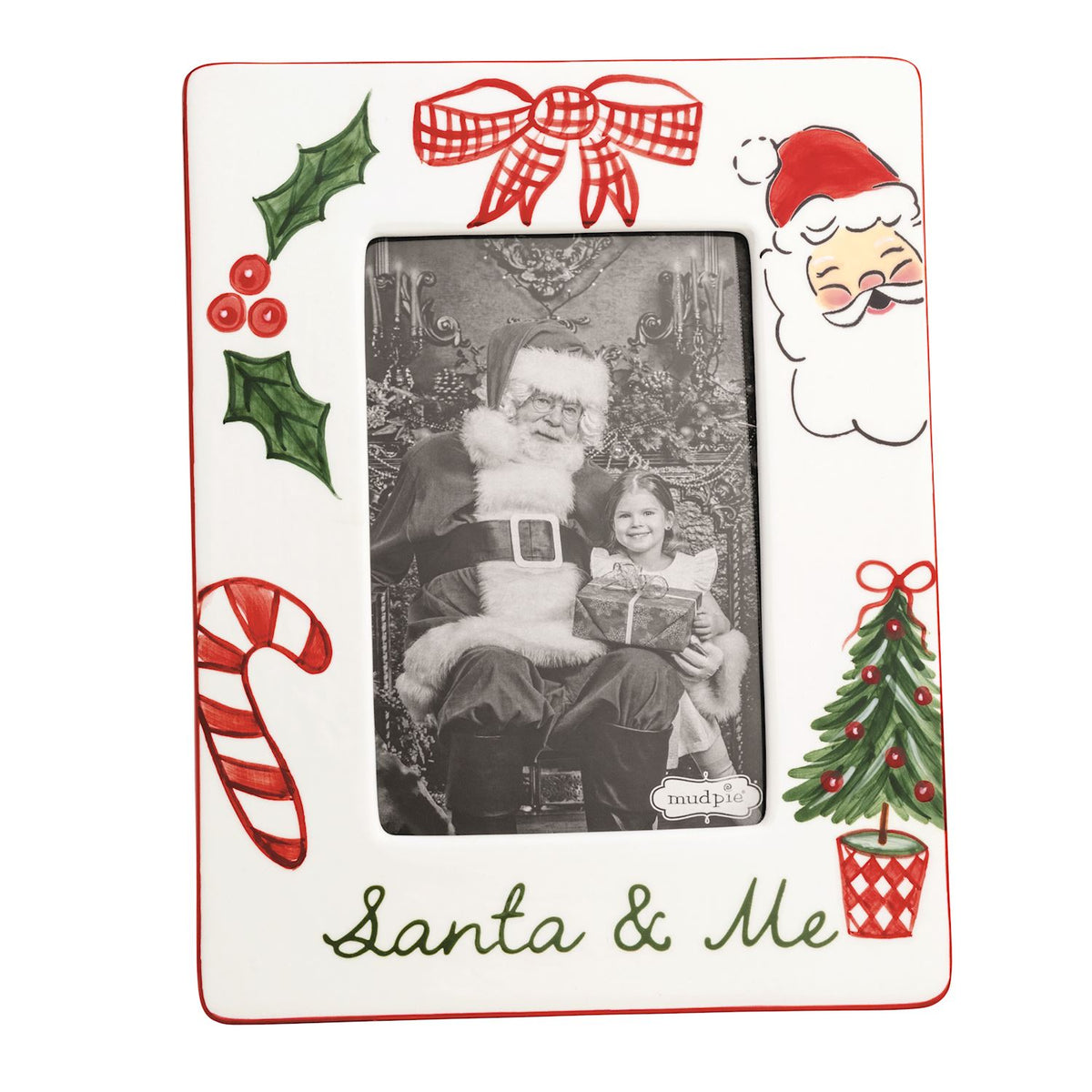 Christmas-themed photo frame with Santa Claus design on a white background