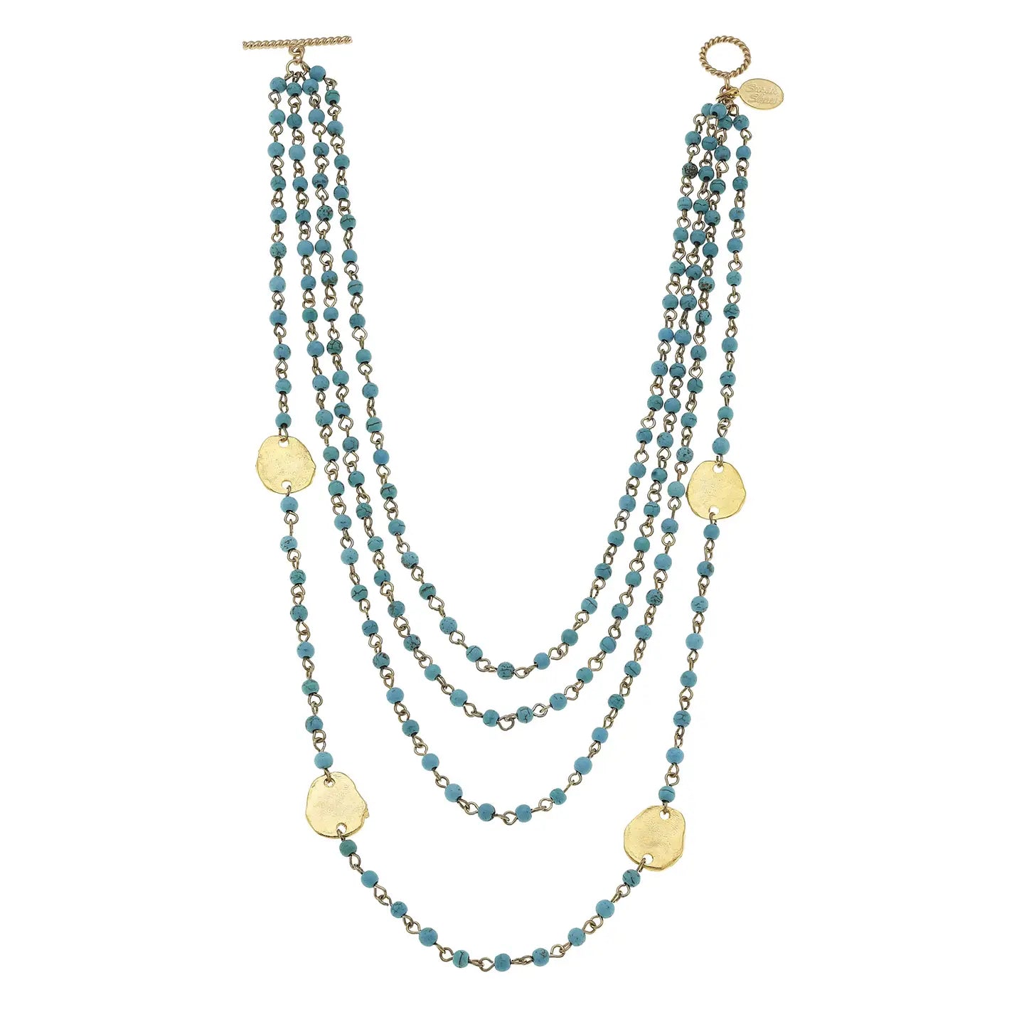 Multi-Strand Turquoise With Gold Round Necklace