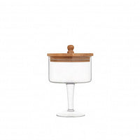 Med. Pedestal Glass Jar with Wood Top: Glass / Mango Wood