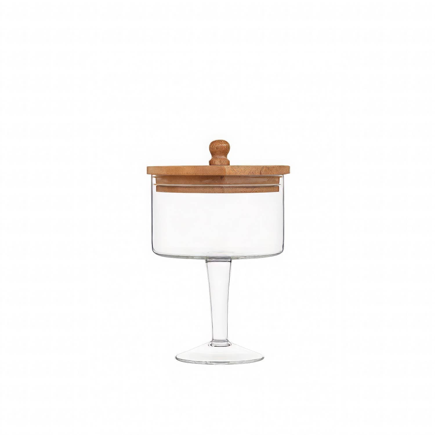 Med. Pedestal Glass Jar with Wood Top: Glass / Mango Wood