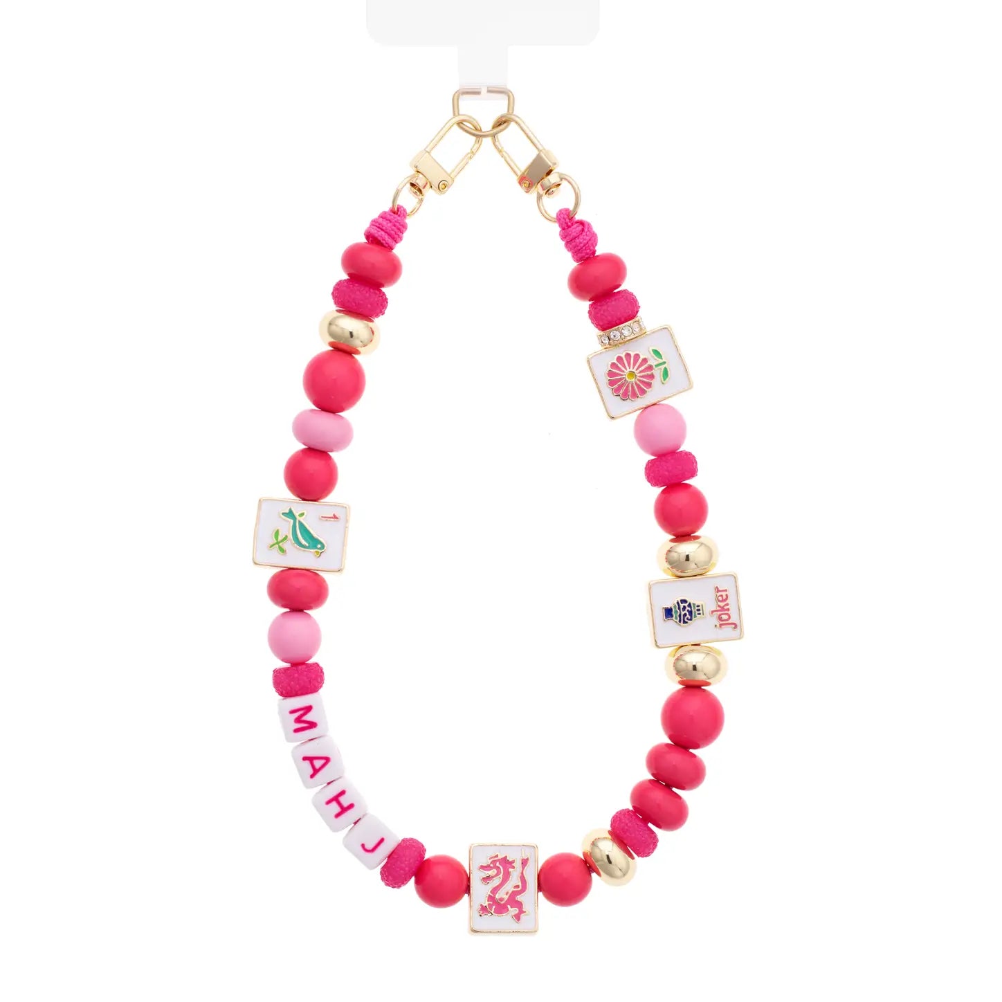 Mahj Mahjong Beaded Cellphone Wristlet in Fuchsia Multi