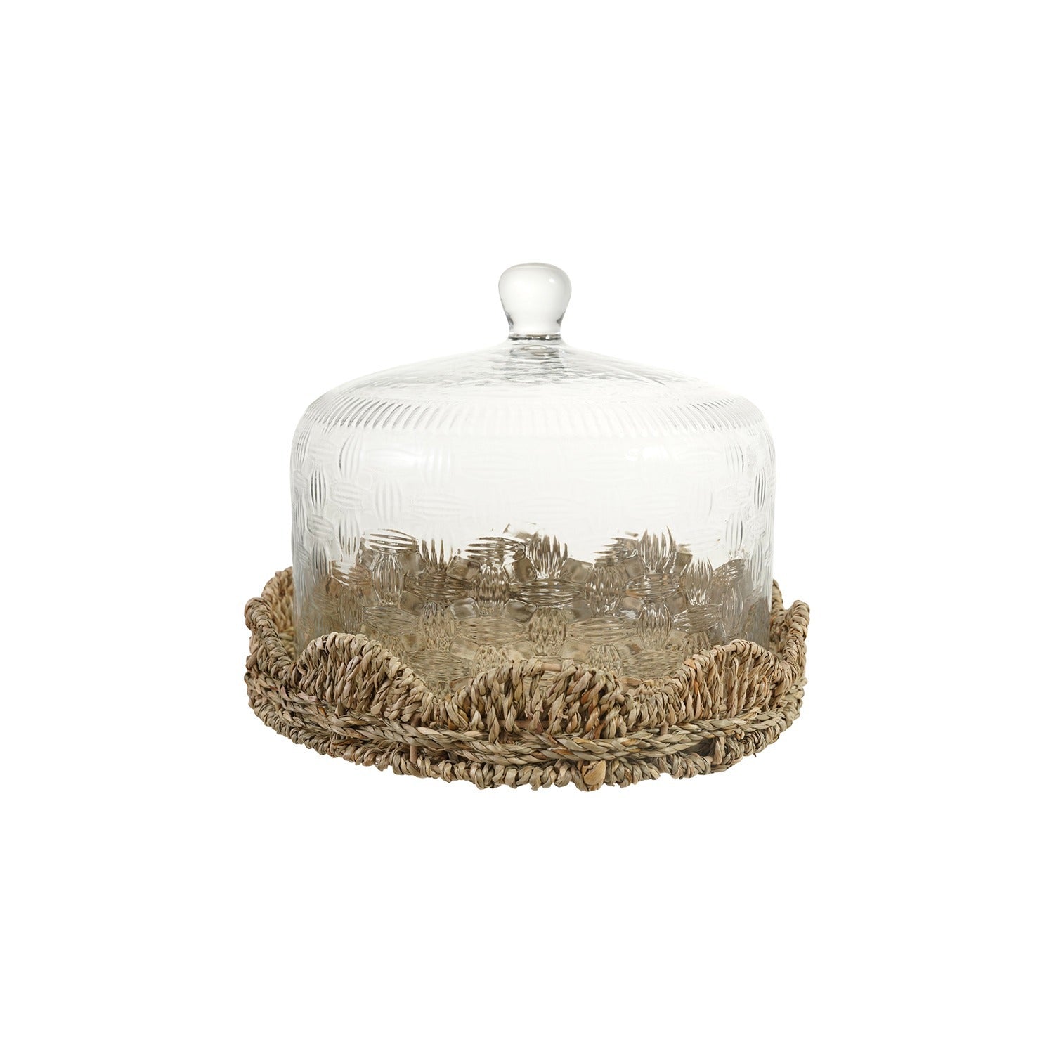 Glass Cloche With Woven Scalloped Base