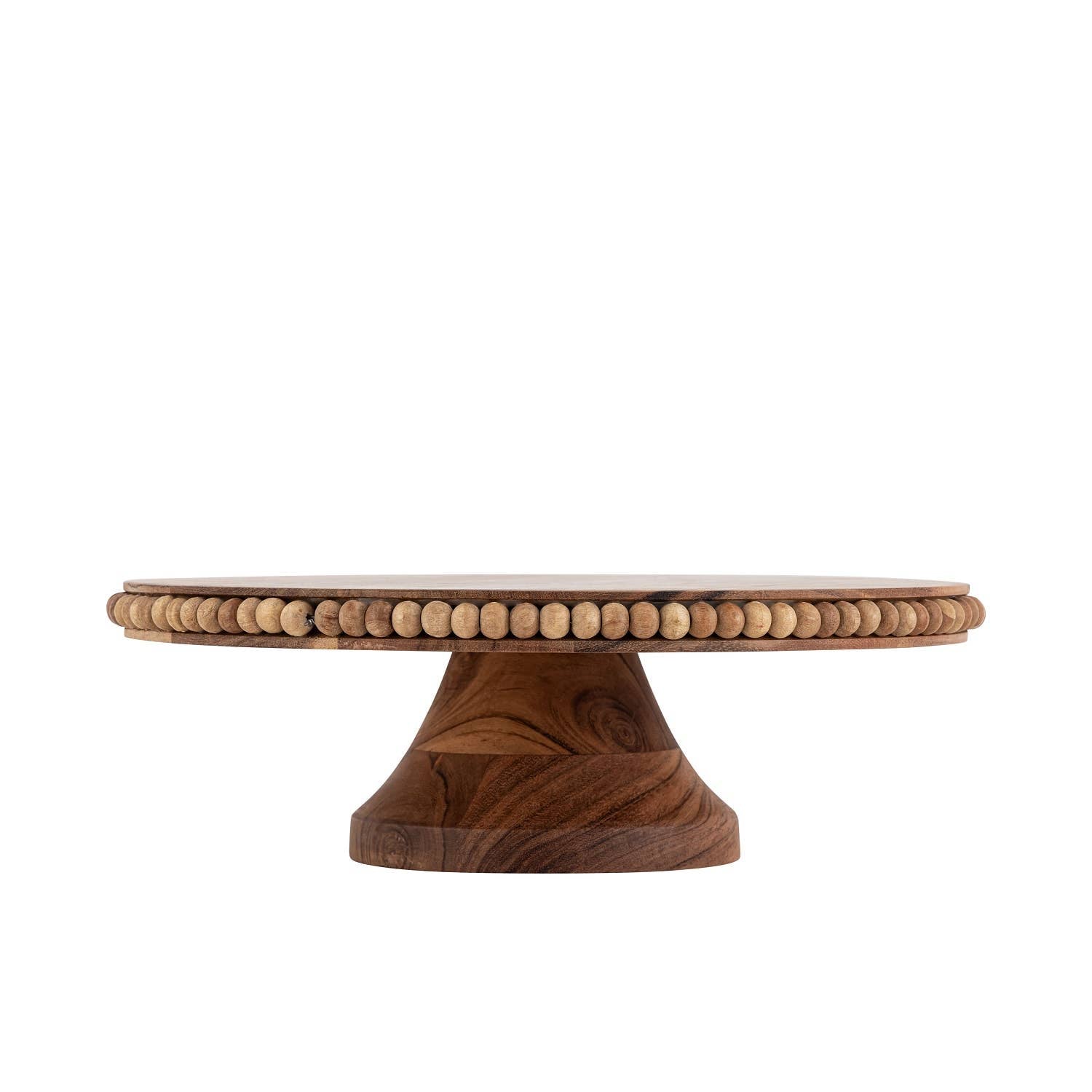 Acacia Wood Beaded Footed Cake Plate
