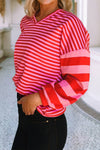 Striped Casual Shift V Neck Blouse: Strawberry Pink