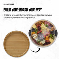 Farberware 14 in. Round Build-a-Board Round Bamboo Charcuterie Board with White Handles