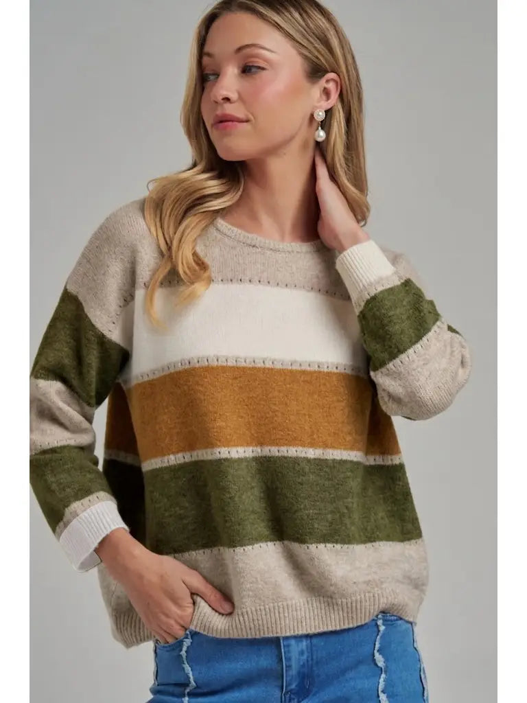Loose Fit Soft Multi Color Stripe Sweater