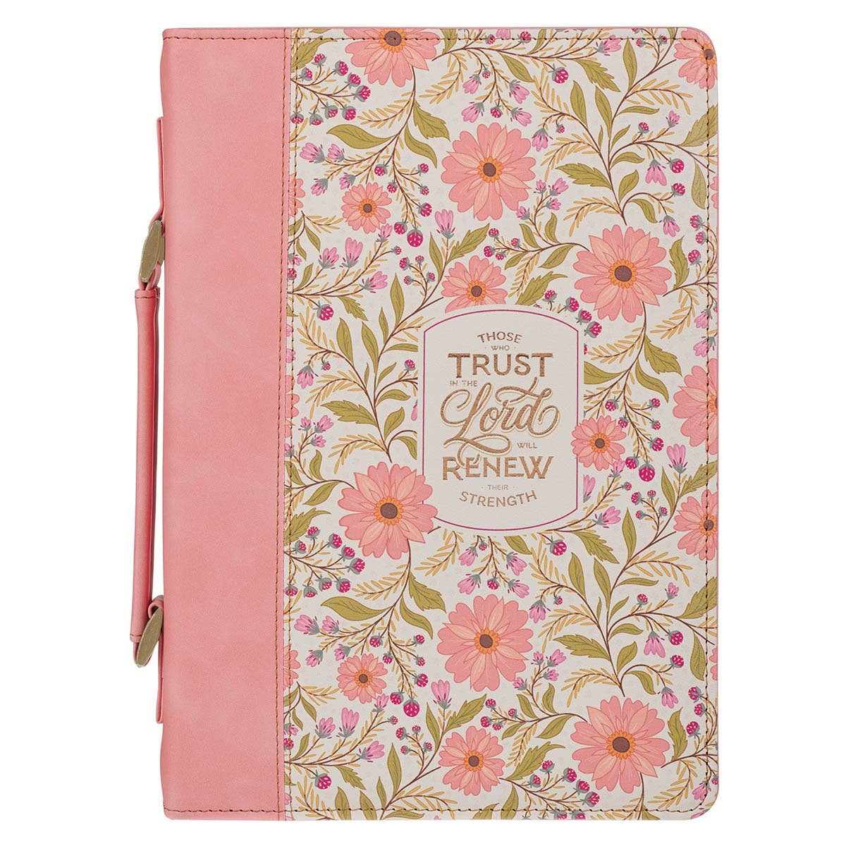 Floral notebook cover with pink accents and motivational quote on a white background