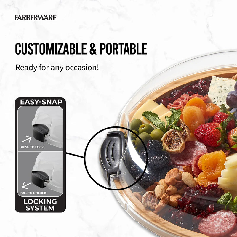 Farberware 14 in. Round Build-a-Board Round Bamboo Charcuterie Board with White Handles