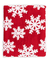 Red fabric with white snowflake pattern