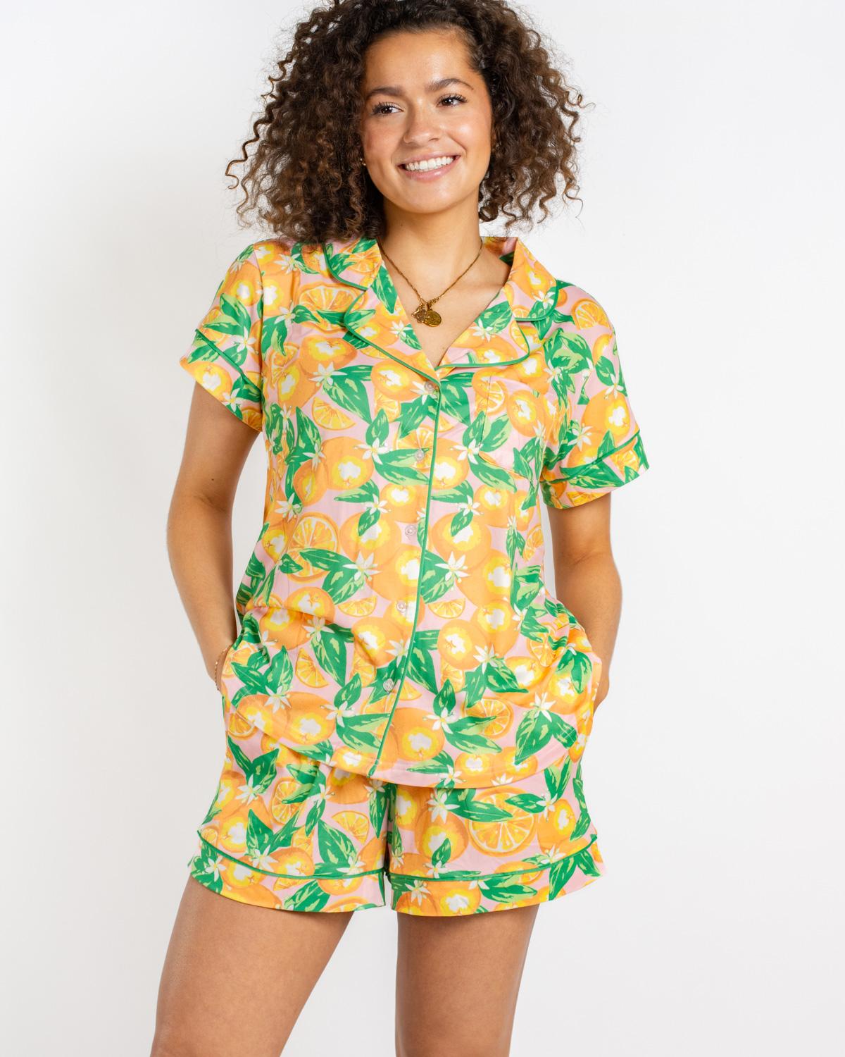 Orange Grove Short Sleeve Button Up Sleep Shirt