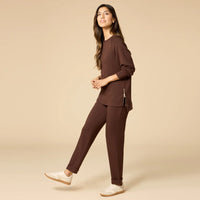 DreamTech Crew Tunic with Side Zip & Ankle Cuff Pant-Espresso