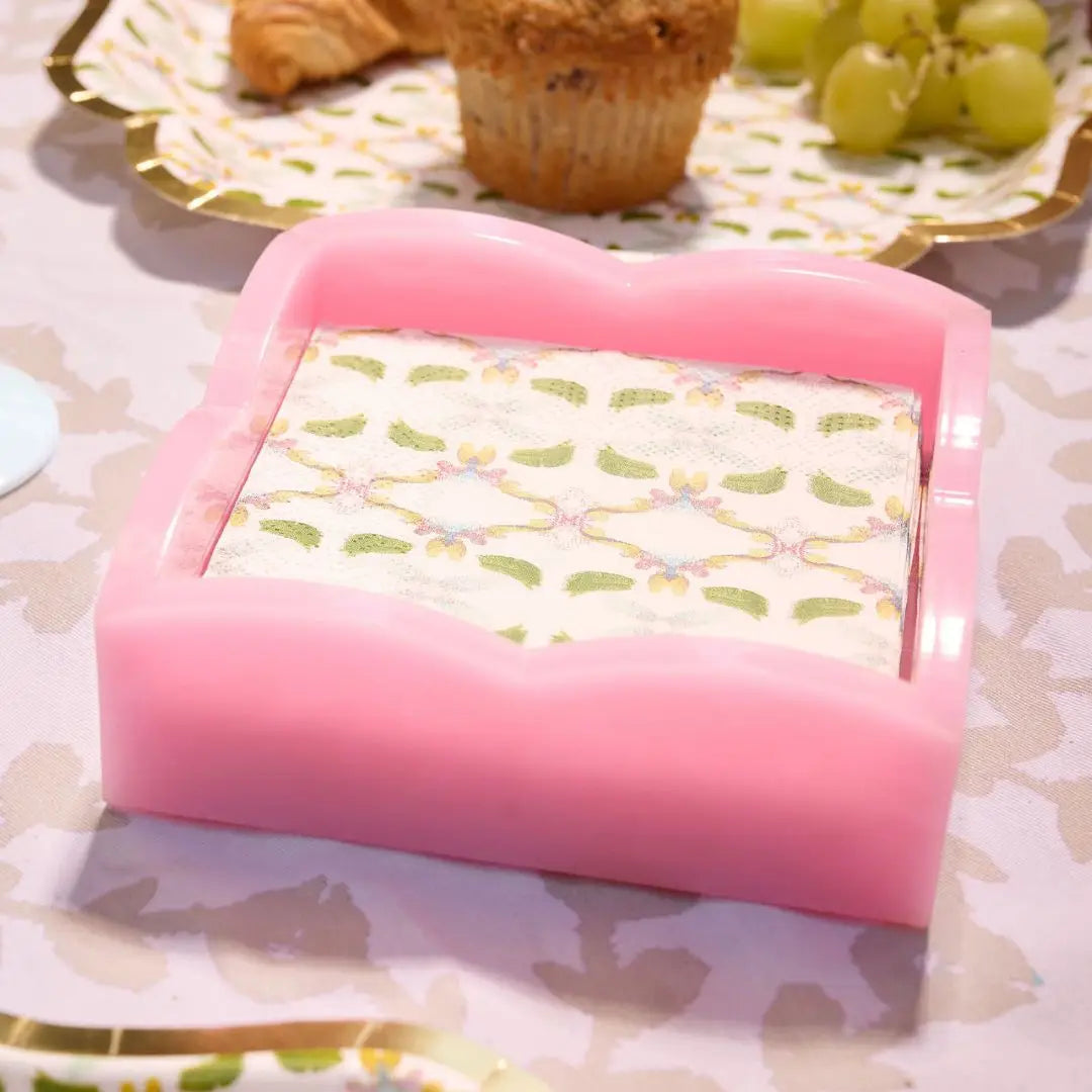 Pink Palm Acrylic Scalloped Cocktail Napkin Holder
