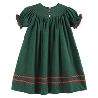 Green Christmas Mistletoe Smocked Bishop Dress
