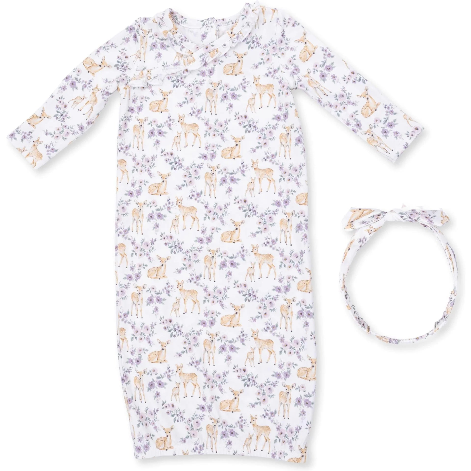 Floral Deer Kimono Gown & Knot Headband 0-3 Month
